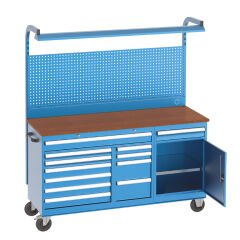 GLS Garaj 8425 12 Çekmeceli Kapaklı Dolap Askı Panolu Floresanlı Uzun Tip Çalışma Arabası