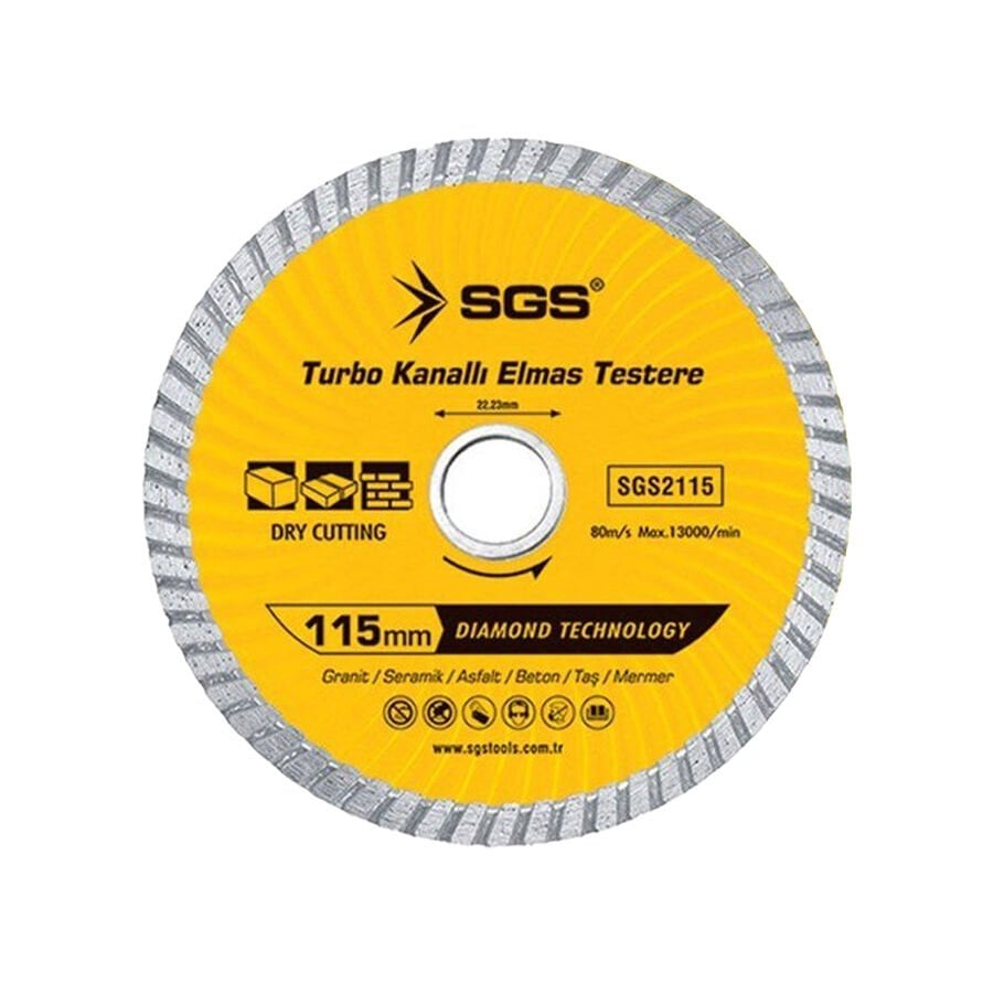 SGS 2115 Turbo Kanallı Elmas Testere Seramik Beton Mermer Kesici 115 mm