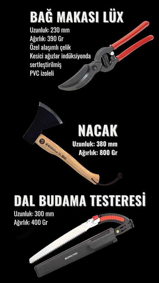 İzeltaş Doğada Seti 3 Parça Budama Makası - Nacak - Budama Testeresi 8786001003