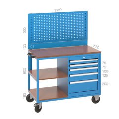 GLS Garaj 8027 Çalışma Arabası 5 Çekmeceli 3 Raflı Askı Panolu
