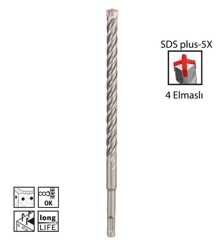 Bosch SDS Plus-5X Dört Elmaslı Matkap Ucu 16 x 210 mm