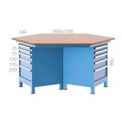 GLS Garaj 3840 Çalışma Tezgahı 15 Çekmeceli 3 Dolaplı Altıgen