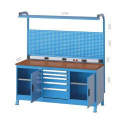 GLS Garaj 3602 Çalışma Tezgahı 5 Çekmeceli 2 Dolaplı Askı Panolu