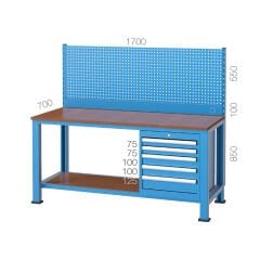 GLS Garaj 3650 Çalışma Tezgahı 5 Çekmeceli Askı Panolu