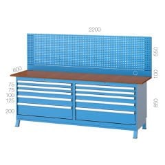 GLS Garaj 3641 Çalışma Tezgahı 10 Çekmeceli 2 Dolaplı