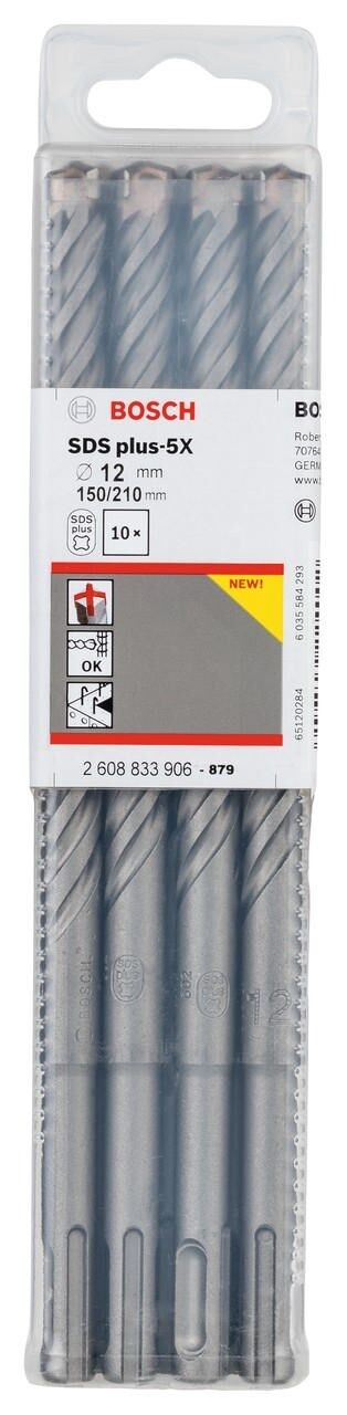 Bosch SDS Plus-5X Dört Elmaslı Matkap Ucu 12 x 210 mm 10 lu Paket
