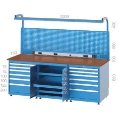 GLS Garaj 3425 12 Çekmeceli ve Dolaplı Elektrik Panolu Floresanlı Çalışma Tezgahı