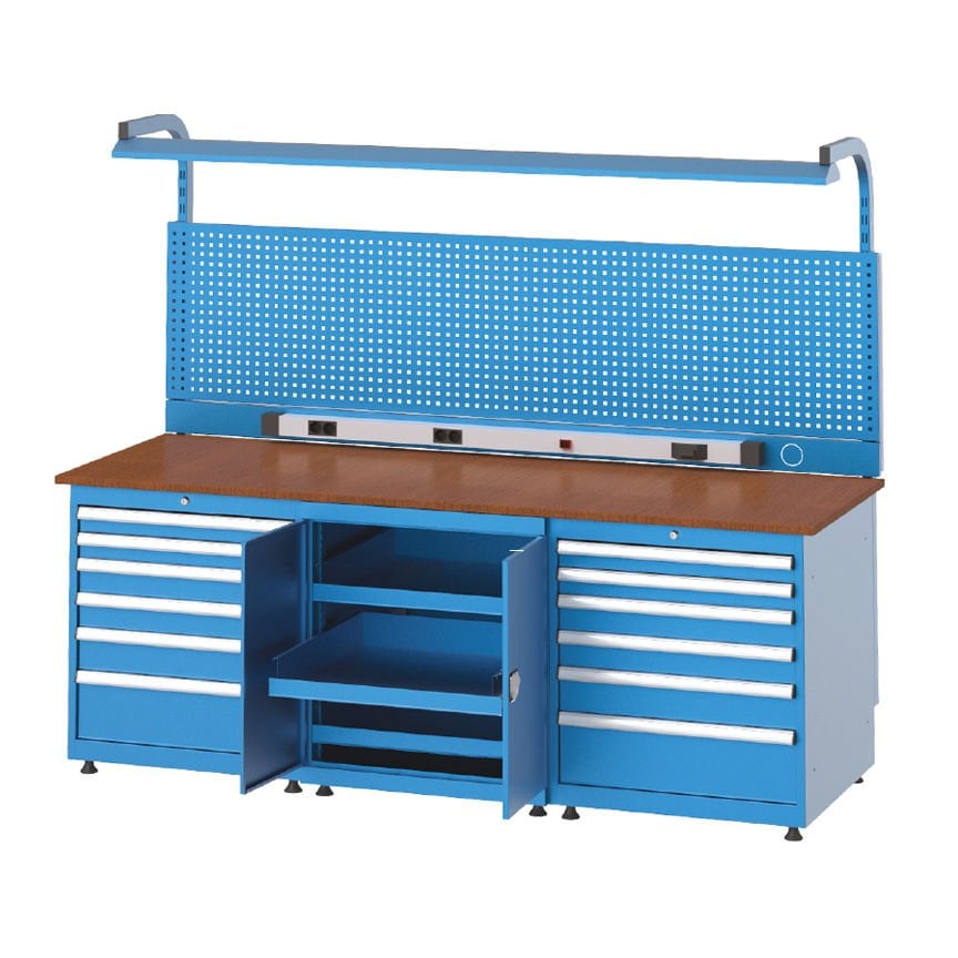 GLS Garaj 3425 12 Çekmeceli ve Dolaplı Elektrik Panolu Floresanlı Çalışma Tezgahı