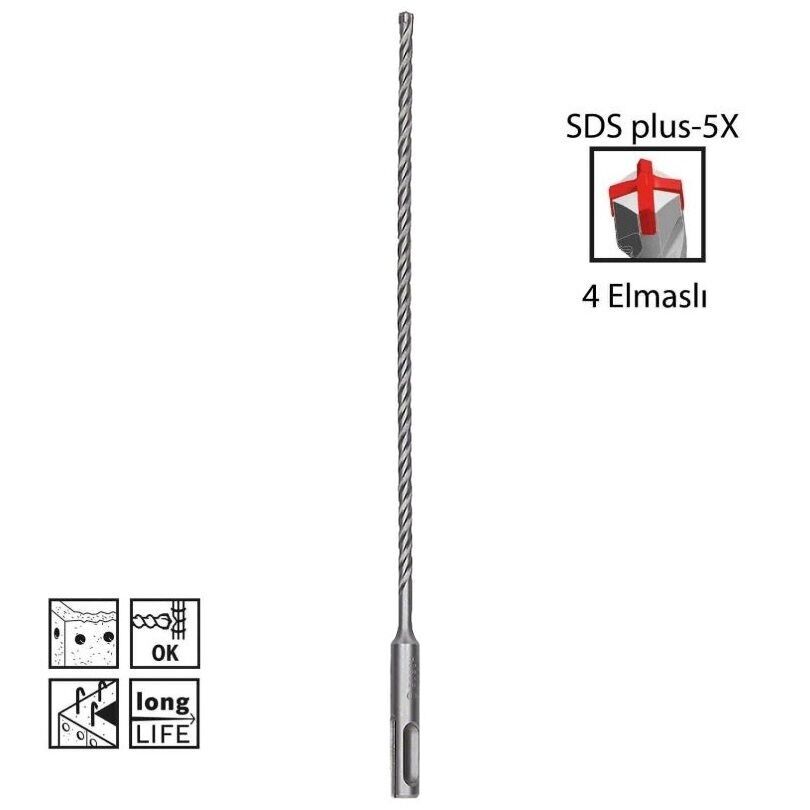 Bosch SDS Plus-5X Dört Elmaslı Matkap Ucu 5 x 210 mm
