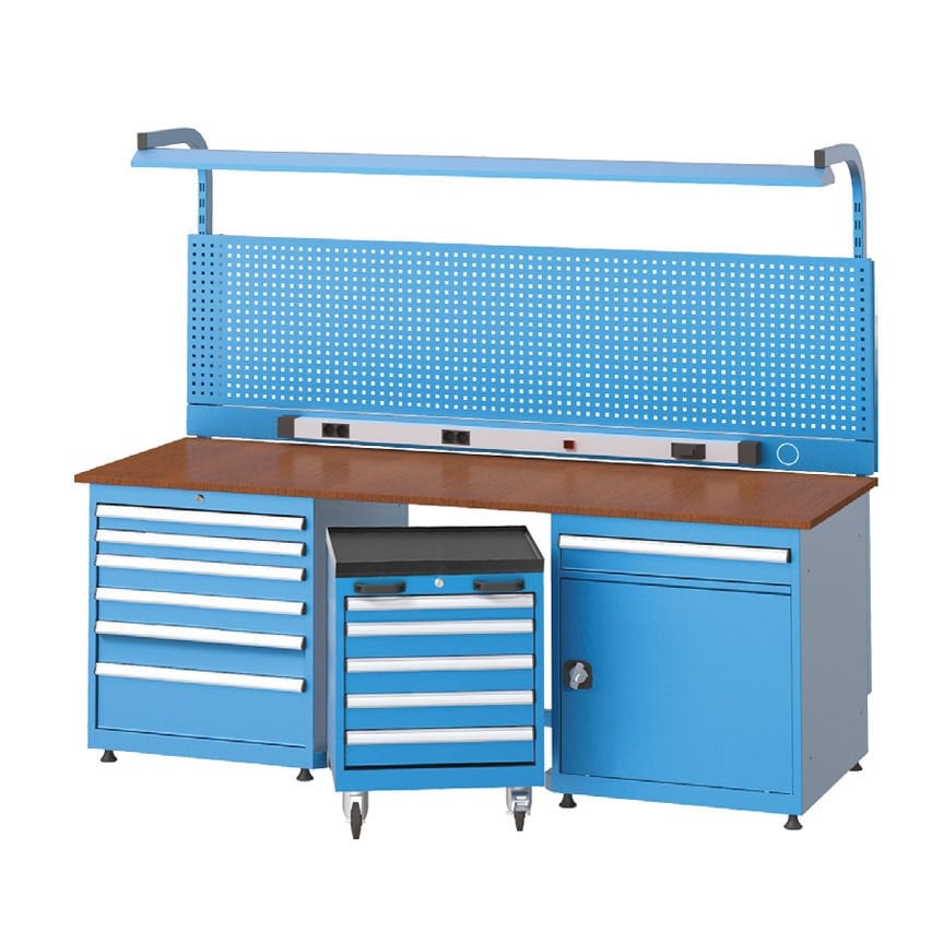 GLS Garaj 3430 12 Çekmeceli ve Dolaplı Elektrik Panolu Floresanlı Çalışma Tezgahı