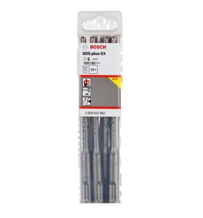Bosch SDS Plus-5X Dört Elmaslı Matkap Ucu 6 x 160 mm 10 lu Paket