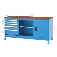 GLS Garaj 3610 Çalışma Tezgahı 5 Çekmeceli 2 Raflı Dolaplı