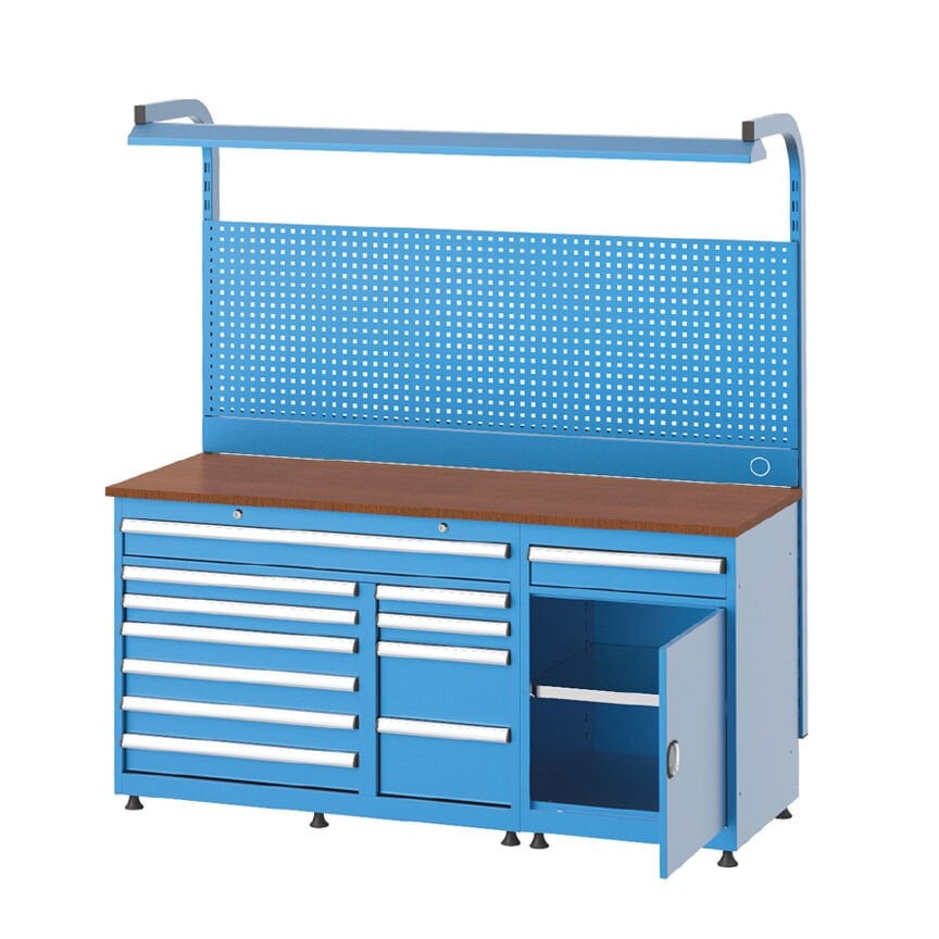 GLS Garaj 3446 12 Çekmeceli Panolu Yarım Kapılı Floresanlı Elektrikli Uzun Tip Banko