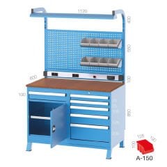 GLS Garaj 3923 1 Çekmeceli Yarım Kapılı 5 Çekmeceli 2 Dolaplı Askı Panolu Floresanlı Kısa Çalışma Tezgahı