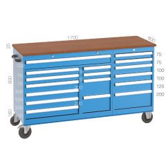 GLS Garaj 8435 17 Çekmeceli Uzun Tip Çalışma Arabası