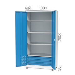 GLS Garaj 6341 Malzeme Dolabı 3 Çekmeceli 4 Raflı Kilitli Kapılı