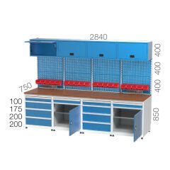 GLS Garaj 3422 Çalışma Tezgahı Askı Panolu ve Avadanlık Kutulu
