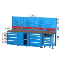 GLS Garaj 3423 Çalışma Tezgahı Askı Panolu ve Takım Arabalı