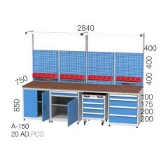GLS Garaj 3429 4'lü Çalışma Bankosu Asma Panolu ve Takım Arabalı