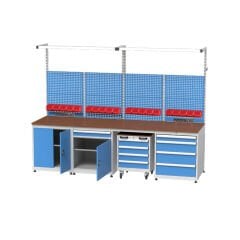 GLS Garaj 3429 4'lü Çalışma Bankosu Asma Panolu ve Takım Arabalı