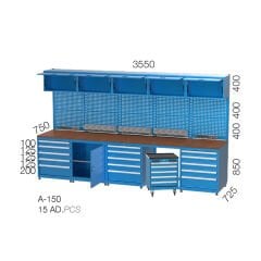 GLS Garaj 3501 Çalışma Tezgahı Askı Panolu Dosya Dolaplı Çekmeceli