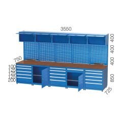 GLS Garaj 3502 Çalışma Tezgahı Askı Panolu Dosya Dolaplı Çekmeceli