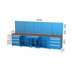 GLS Garaj 3506 Çalışma Tezgahı Askı Panolu Dolaplı Çekmeceli