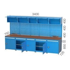 GLS Garaj 3508 Çalışma Tezgahı Askı Panolu Dolaplı 5 Çekmeceli