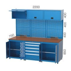 GLS Garaj 3546 Çalışma Tezgahı Askı Panolu Dolaplı Çekmeceli