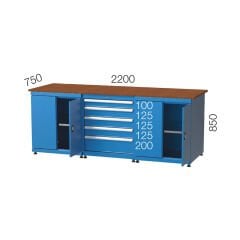 GLS Garaj 3572 Çalışma Tezgahı Kapaklı 2 Dolap ve 5 Çekmeceli