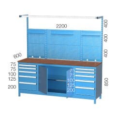 GLS Garaj 3648 Çalışma Tezgahı Askı Panolu Işıklı 10 Çekmeceli