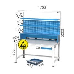 GLS Garaj 3652 Elektronikçi Çalışma Masası Askı Panolu Raflı Çekmeceli