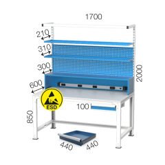 GLS Garaj 3652 Elektronikçi Çalışma Masası Askı Panolu Raflı Çekmeceli