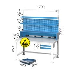 GLS Garaj 3653 Elektronikçi Çalışma Masası Askı Panolu Raflı Çekmeceli