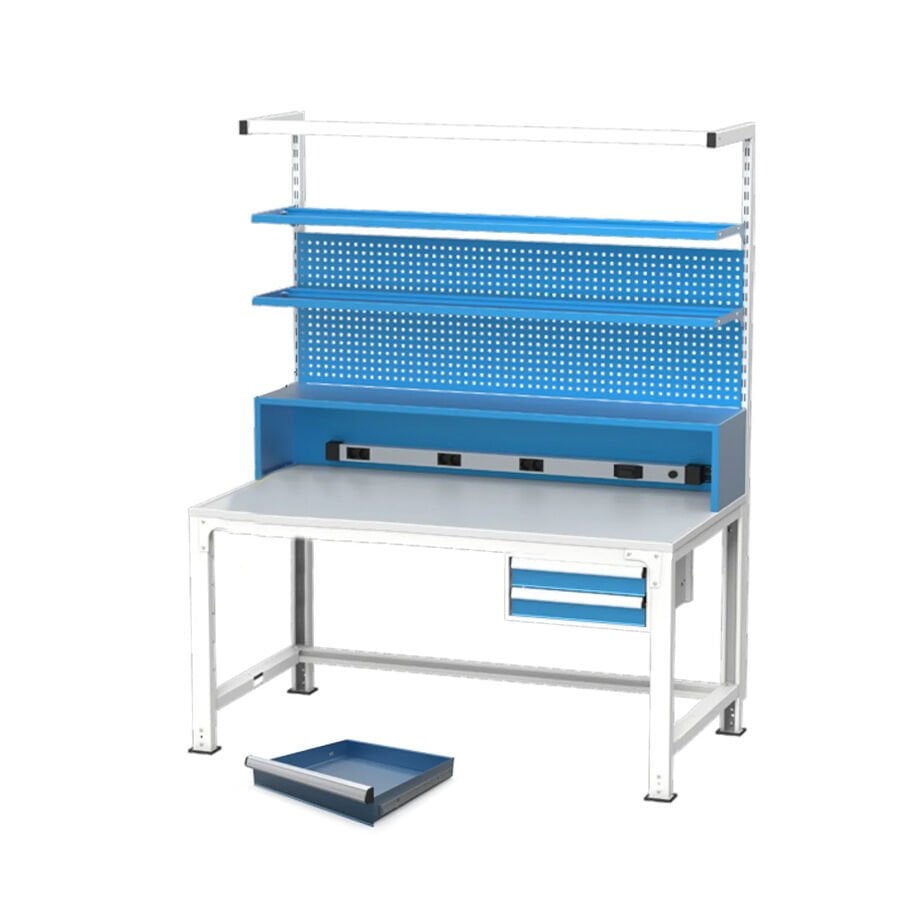 GLS Garaj 3653 Elektronikçi Çalışma Masası Askı Panolu Raflı Çekmeceli