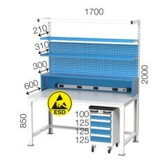 GLS Garaj 3654 Elektronikçi Çalışma Masası Raflı Takım Arabalı