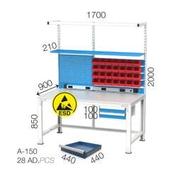 GLS Garaj 3658 Elektronikçi Çalışma Masası Askı Panolu 2 Çekmeceli