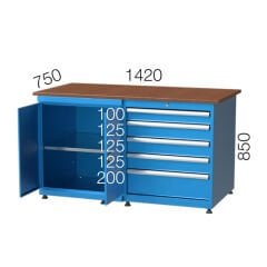 GLS Garaj 3905 Çalışma Tezgahı Kapaklı Dolaplı 5 Çekmeceli