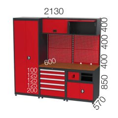 GLS Garaj 8935 Çalışma Tezgahı Malzeme Dolaplı Askı Panolu Çekmeceli