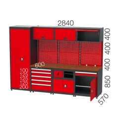 GLS Garaj 8940 Çalışma Tezgahı Malzeme Dolaplı Askı Panolu Çekmeceli