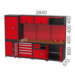 GLS Garaj 8950 Çalışma Tezgahı Malzeme Dolaplı Askı Panolu Çekmeceli