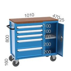 GLS Garaj 8537 Takım Arabası 5 Çekmeceli Yarım Kapılı Dolaplı