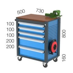GLS Garaj 8585 Takım Arabası Mengeneli Elektrik Uzatmalı 5 Çekmeceli
