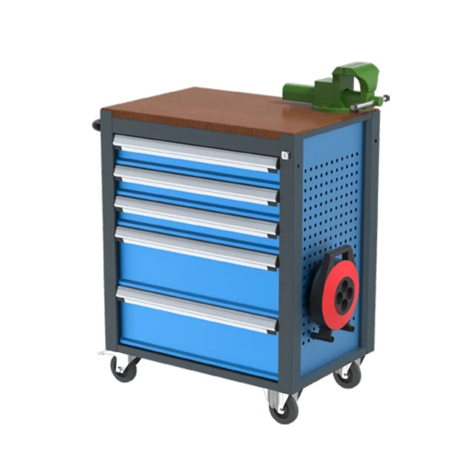 GLS Garaj 8585 Takım Arabası Mengeneli Elektrik Uzatmalı 5 Çekmeceli