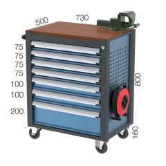 GLS Garaj 8587 Takım Arabası Mengeneli Elektrik Uzatmalı 7 Çekmeceli