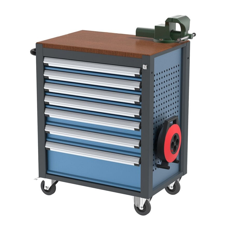 GLS Garaj 8587 Takım Arabası Mengeneli Elektrik Uzatmalı 7 Çekmeceli