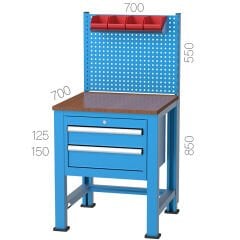 GLS Garaj 3385 Çalışma Tezgahı Küçük Tip Askı Panolu 2 Çekmeceli