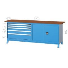 GLS Garaj 3643 Çalışma Tezgahı 5 Çekmeceli Kanat Kapılı Dolaplı