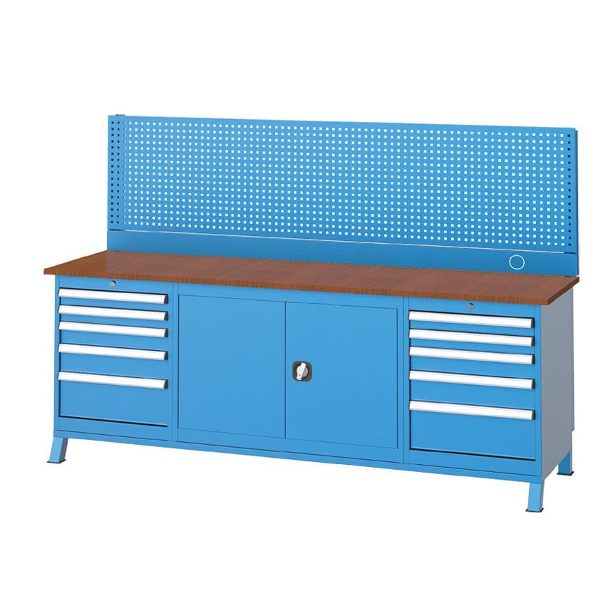 GLS Garaj 3647 Çalışma Tezgahı 10 Çekmeceli Askı Panolu Kanat Kapılı Dolaplı