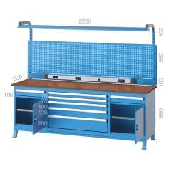 GLS Garaj 3645 Çalışma Tezgahı 7 Çekmeceli 2 Dolaplı Askı Panolu